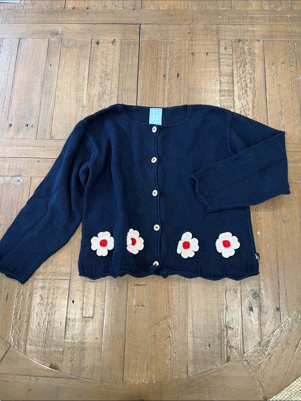 Bella bliss knit Flower appliqué button front cardigan sweater girls 8